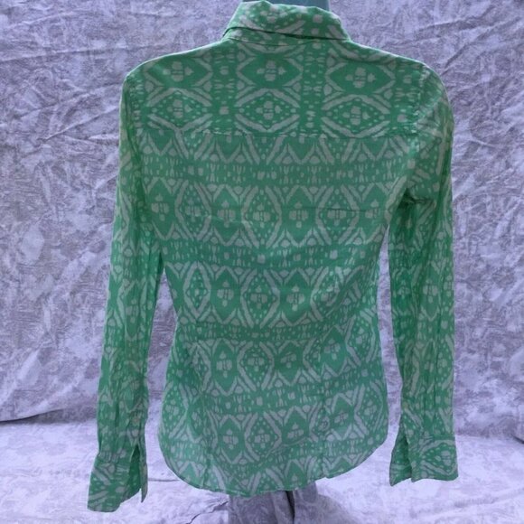 J. CREW Perfect Fit Green Print Button Down XXS - Picture 2 of 8